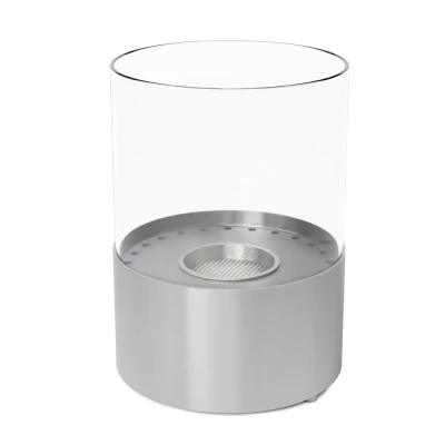 Cheminée bio en forme de cylindre en acier Cheminée à éthanol avec base en acier - en verre cylindrique