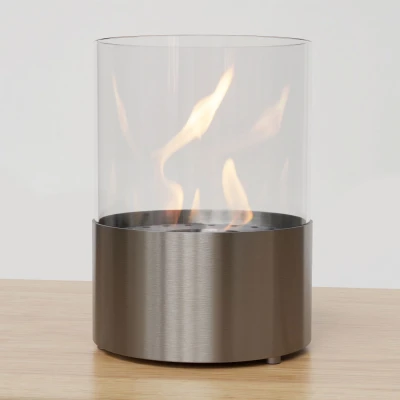 Cheminée bio en forme de cylindre en acier Cheminée à éthanol avec base en acier - en verre cylindrique