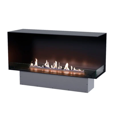 Foco Corner 1200 Right  - Insert de cheminée d'angle droite  Foco Corner Right 1200 - Cheminée à bioéthanol moderne d'angle droit avec un élégant cadre noir et du verre trempé.
