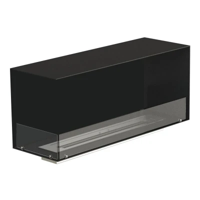 Foco Corner Left 1200 - Insert de cheminée d'angle à gauche Foco Corner Left 1200 - Foyer bioéthanol d'angle moderne avec un cadre noir élégant et des flammes vibrantes.