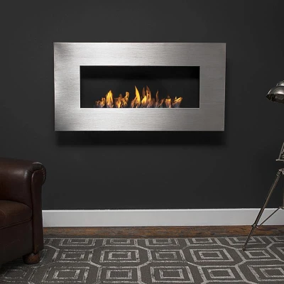 Icon Fires Nero 1150 - Cheminée murale Bio Acier Brossé Icon Fires Nero 1150 Acier Brossé